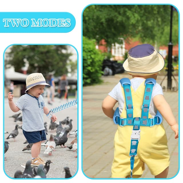 Detalle de Reflektierende Kinderleine mit Handgelenkzügel (2-in-1) – Sicherheitsgurt mit Schloss, Blau, 1,5 m