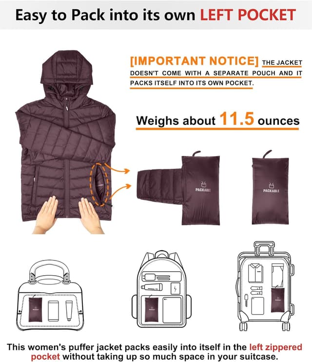 Detalle de Outdoor Ventures Damen Steppjacke leichte, packbar