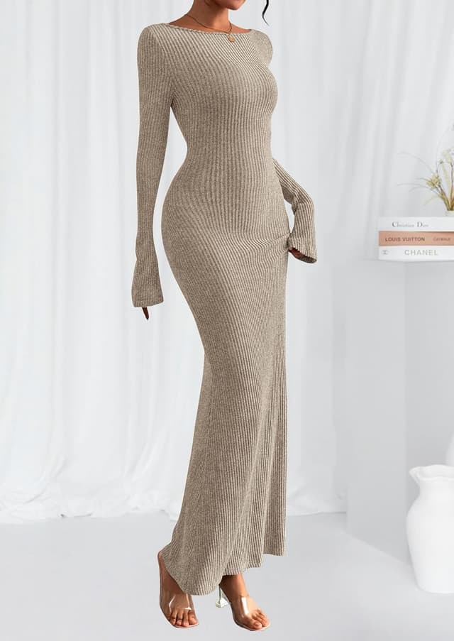 Thumbnail 2 de PRETTYGARDEN Ribbed Long Sleeve Maxi Dress, Casual ๐