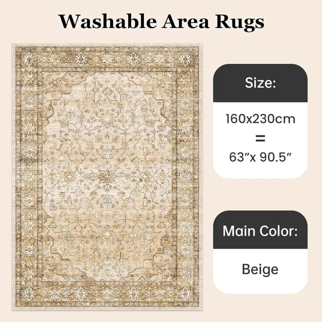 Thumbnail 6 de Topfinel Rugs Living Room Large 160x230cm Boho Beige Washable Faux Wool Rug
