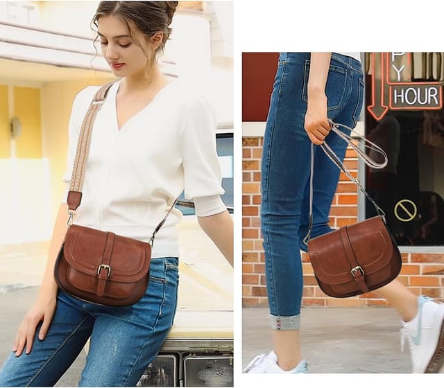 Detalle 2 de AFKOMST vintage-style vegan leather crossbody bag for women (small satchel & shoulder bag)