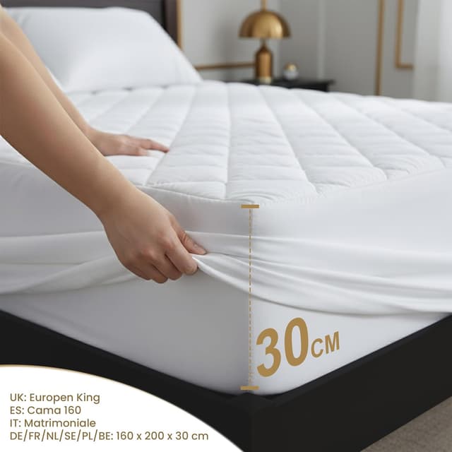 Detalle 2 de Utopia Bedding Coprimaterasso trapuntato con gonna elastica extra profonda fino a 30 cm (160x200 cm), bianco