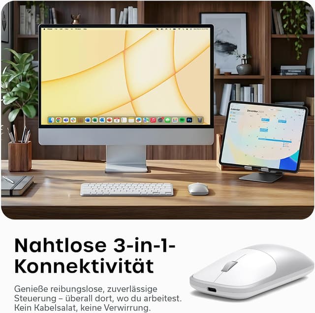 Detalle de Satechi Slim EX kabellose Multi-Device Computermaus (Bluetooth & 2,4 GHz, für macOS/Windows/iPadOS/Android) – silber