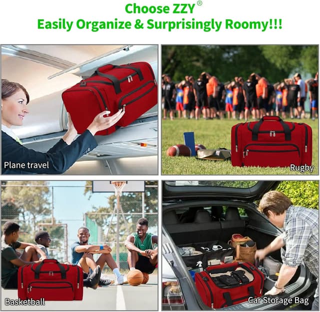 Detalle 2 de ZZY Sporttasche 40L Reisetasche Fitness-Tasche mit Schultergurt (rot) für Damen & Herren