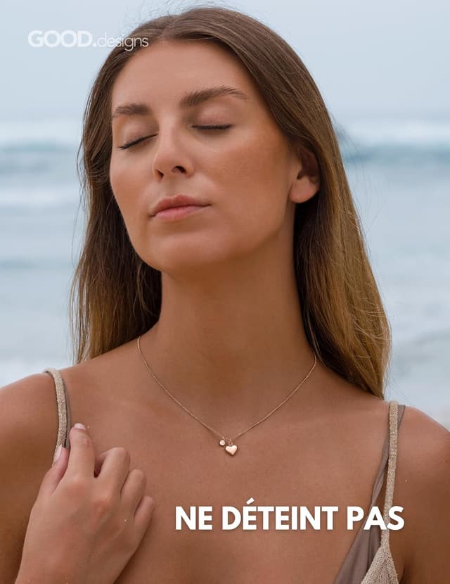 Detalle de GD GOOD.designs EST. 2015 Collier cœur en acier inoxydable 316L avec pendentif en zircone