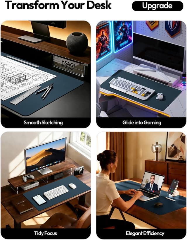 Detalle 2 de YSAGi Leather Desk Protector & Large Office Desk Pad (Dark Blue, 31.5" x 15.8")