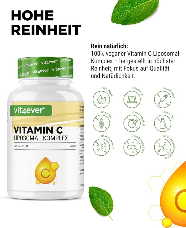 Detalle de Vit4ever Liposomales Vitamin C – 240 vegane Kapseln (1000 mg/Tag) für eine hochdosierte Zufuhr