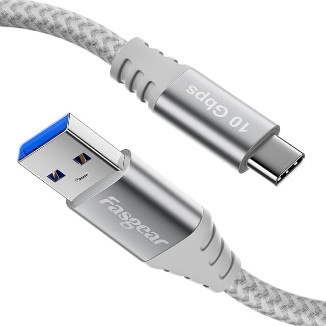 Detalle de Fasgear USB C Cable 3.2 Gen 2 (USB A to Type C) with 10Gbps data and 3A fast charge – 1.5m Grey