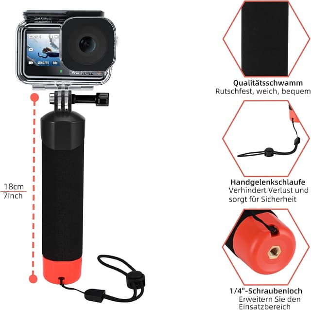 Detalle de Osmo Action Tauch-Zubehör-Set mit schwimmendem Handgriff und wasserdichtem Gehäuse (für DJI Osmo Action 5 Pro/4/3)