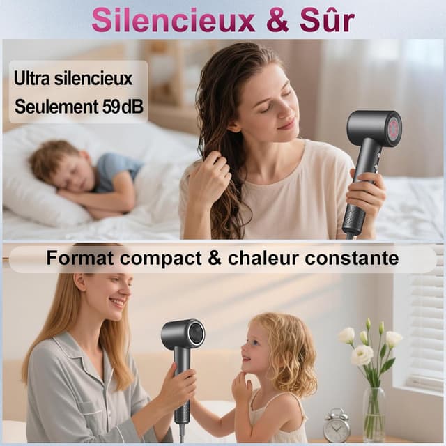 Detalle 2 de Ailomie Sèche-cheveux ionique professionnel 1600W avec diffuseur bouclé – moteur brushless, 59 dB