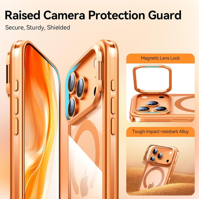 Detalle de Peerock Invisible Lens Stand Case for iPhone 17 Pro (MagSafe) with Camera Control Button — Cosmic Orange