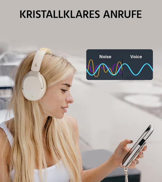 Detalle 2 de Edifier W830NB Wireless Over-Ear Kopfhörer mit -45 dB ANC, bis zu 94 Std. Akku und LDAC Hi-Res Sound (Elfenbein)