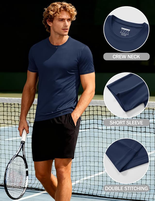 Detalle de KEFITEVD Men’s Quick-Dry Stretchy T-Shirt (UPF 50+) for summer sport and casual wear