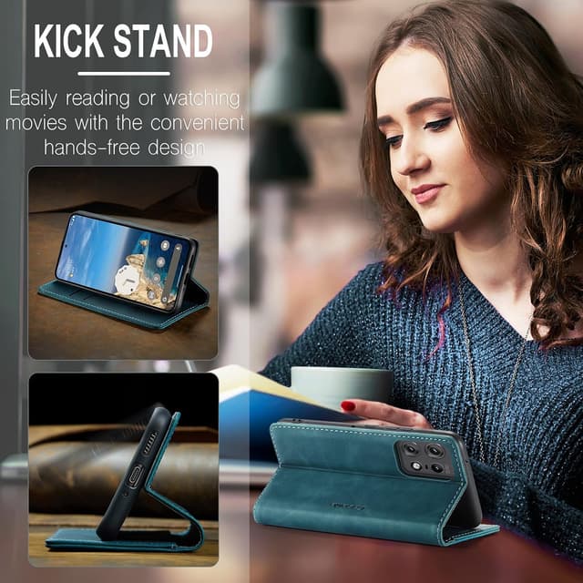 Detalle de Cracedily Handyhülle für Motorola Moto Edge 50 Pro – Klapphülle mit Kartenfächern, Magnetverschluss & Standfunktion (Blaugrün)