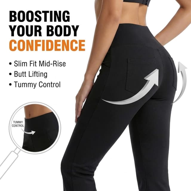 Detalle de CAMBIVO Ladies Stretch Bootleg Trousers – Bootcut Yoga Pants with Pockets and Elasticated Waist