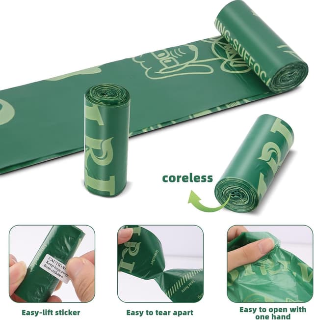 Detalle de OIRLVCE 240 sacs à crottes de chien, 24 rouleaux, vert – sans noyau, extra épais et anti-fuite