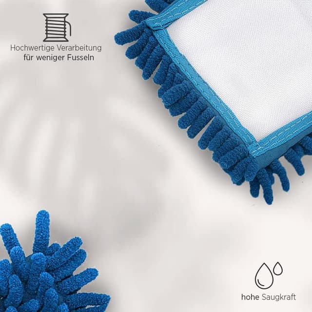 Detalle de BIOHY Wischmopp 50 cm aus Chenille – Microfasermopp blau (einzeln) für empfindliche & glatte Böden