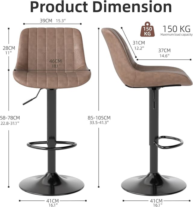 Detalle de Bar Stools Set of 2, Swivel Counter, 20cm