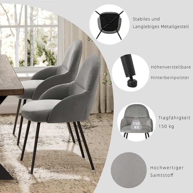 Detalle 2 de Set 6 sedie da pranzo con braccioli 55x60x87