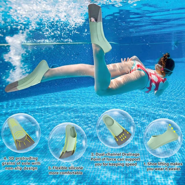 Detalle de Gintenco Swim Fins Kids & Training Swim Flippers (Travel Size) with Mesh Bag