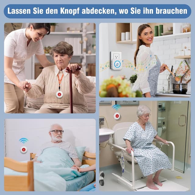 Detalle de ChunHee Notrufknopf für Senioren – kabelloser Funk-Alarm mit Empfänger für SOS-Pflegebedürftige