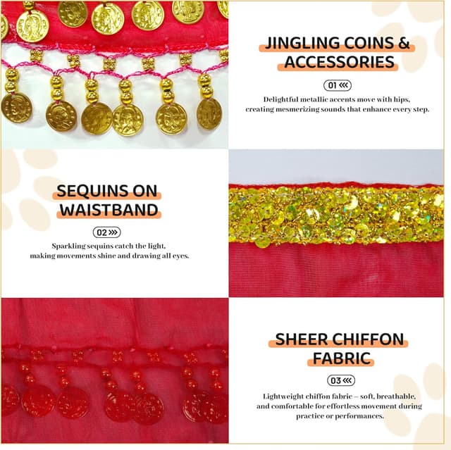 Detalle de Baisdan 2 Pcs Kids & Dogs Belly Dance Hip Scarf with Sequin Coins