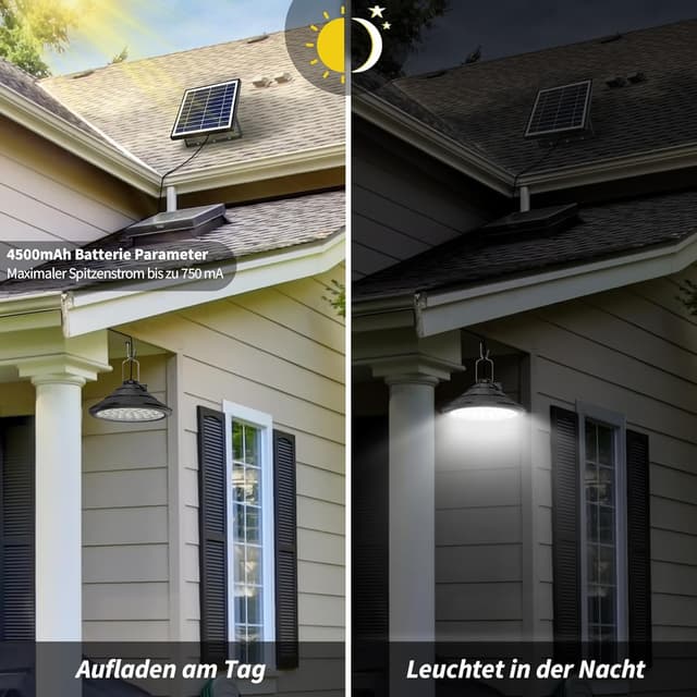 Detalle 2 de Qoolife Lampes solaires suspendues IP66 4500 mAh, télécommande et 3 couleurs (4 niveaux)