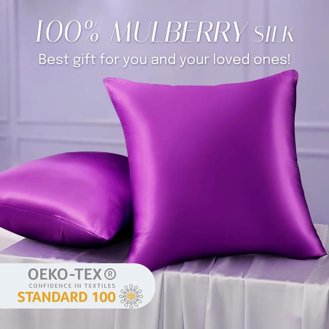 Detalle de OLESILK Seide-Kissenbezug (16 Momme, 40x40 cm) mit Reißverschluss – violett