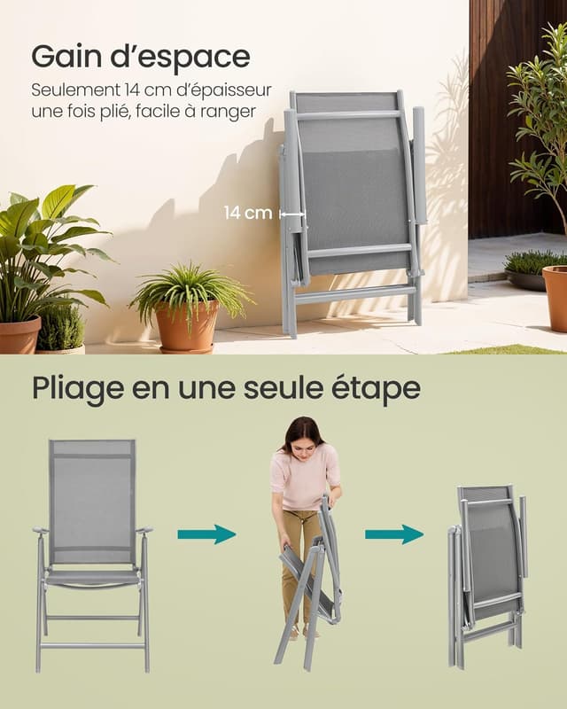Detalle 1 de SONGMICS chaise de jardin pliable 150 kg
