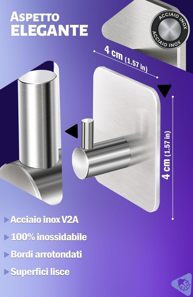 Detalle de Menz Ganci Adesivi Bagno – Set da 4 ganci in acciaio inox V2A, per asciugamani e accappatoi senza forare, argento