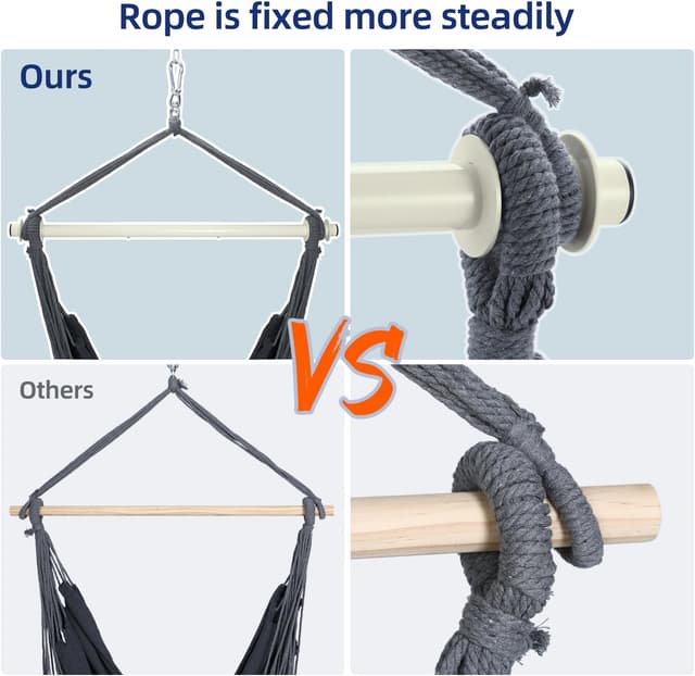 Detalle 2 de Ohuhu Hängesessel Outdoor XL (bis 150 kg) ohne Gestell – für Balkon, Garten & Schlafzimmer, Dunkelgrau