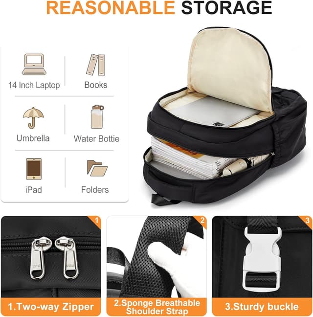 Detalle de HYC00 lightweight school backpack for teenage girls (22-litre capacity, laptop-friendly, waterproof-style)