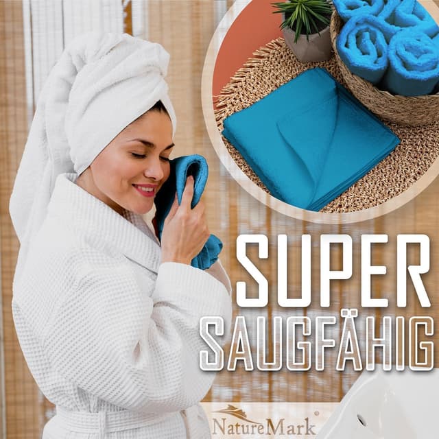 Detalle de NatureMark 10er-Set Frottee-Waschlappen für Gesicht & Hände (30×30 cm) aus 100% Baumwolle – türkis