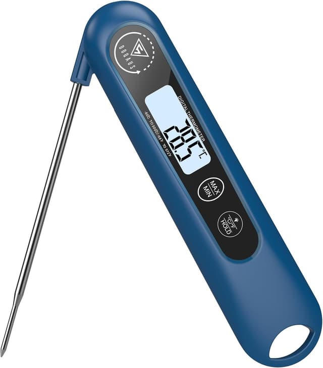 Detalle de DOQAUS Grillthermometer digitales Bratenthermometer mit 3‑Sekunden-Messung und langer Edelstahlsonde – Navyblau