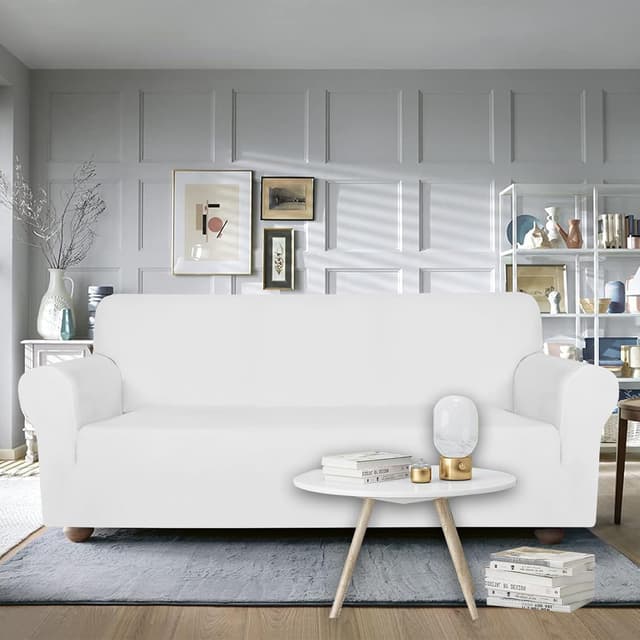 Detalle 2 de Ystyle Housse de canapé en velours pour fauteuil 1 place extensible, blanche