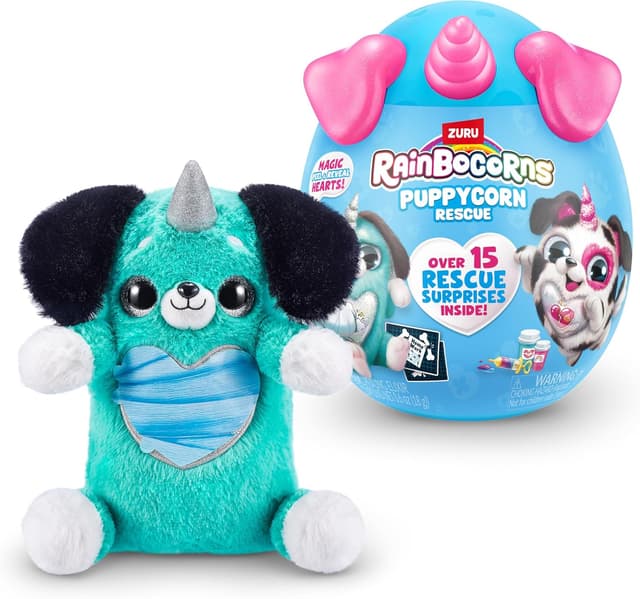 Detalle de Rainbocorns Puppycorn Rescue Surprise Peaches the Sausage collectable plush with 12+ surprises (Peel & Reveal heart)