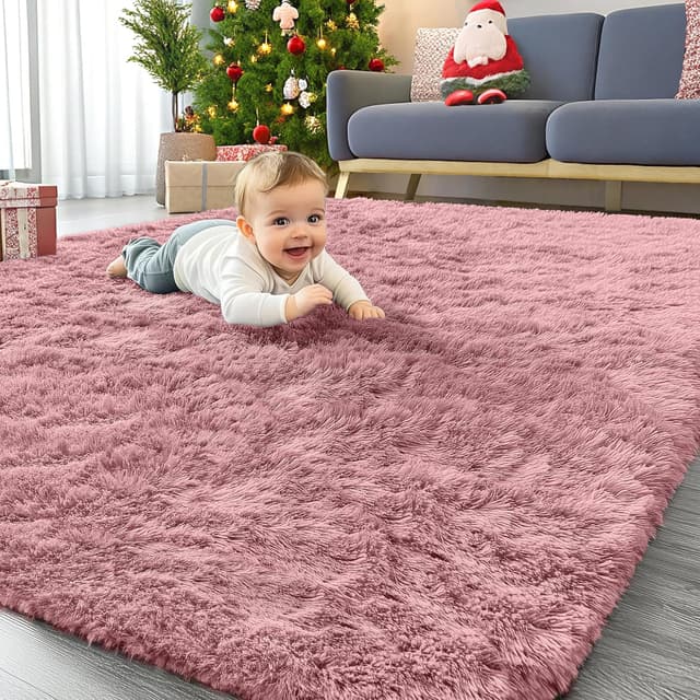 Detalle de Homaxy Fluffy Shaggy Rug (140 x 200 cm) – Anti-slip, machine washable shag rug for living room, kids room and nursery (Pink)