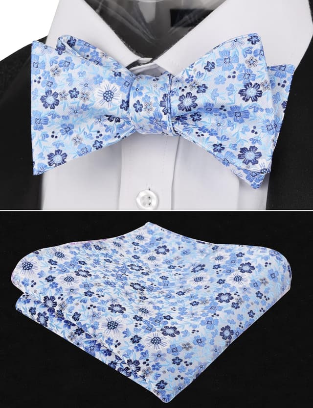 Detalle 2 de Mens floral bow tie set with 24 cm pocket square