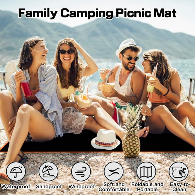 Detalle 2 de RUVVDR Telo Picnic Impermeabile 150x200 cm con 4 picchetti a terra (telo mare e coperta pieghevole)