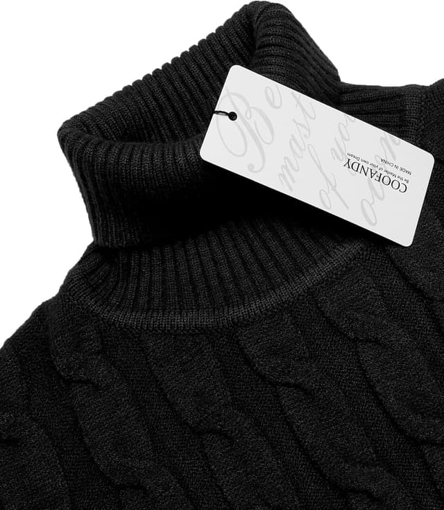 Detalle de COOFANDY Pull homme col en maille roulée manches longues en tricot torsadé