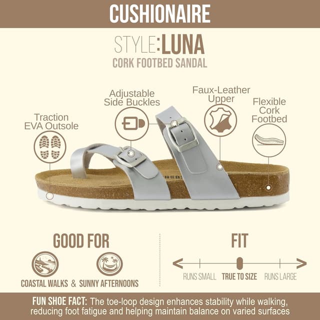 Detalle 2 de CUSHIONAIRE Luna Sandals Women Wide, Cork Footbed