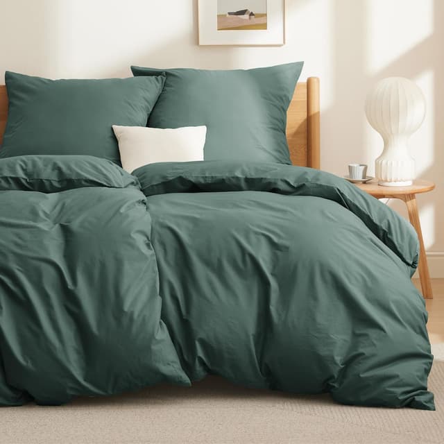Detalle de BEDSURE Bettwäsche 135x200 aus Baumwolle, 4-teilig in Dunkelgrün (mit Reißverschluss, Oeko-Tex)