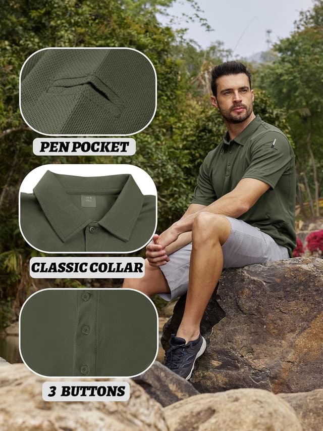 Detalle de KEFITEVD polo homme à séchage rapide en polyester piqué léger