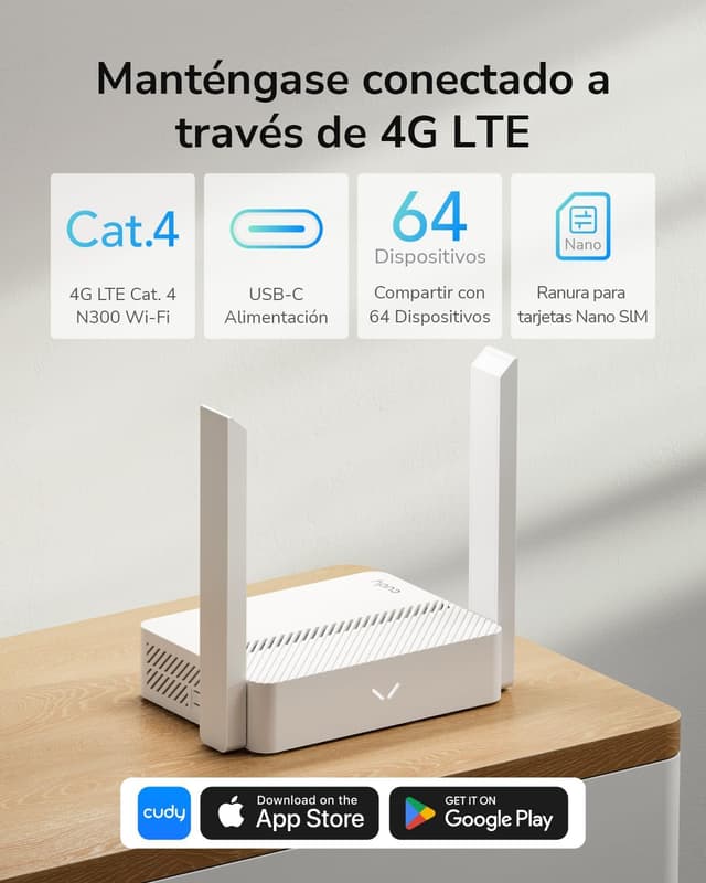 Detalle 2 de Cudy LT300 Router 4G SIM LTE WiFi 300Mbps