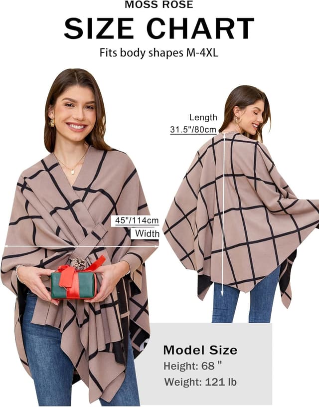 Detalle 1 de Moss Rose Women's Shawl Wrap Poncho Cardigan
