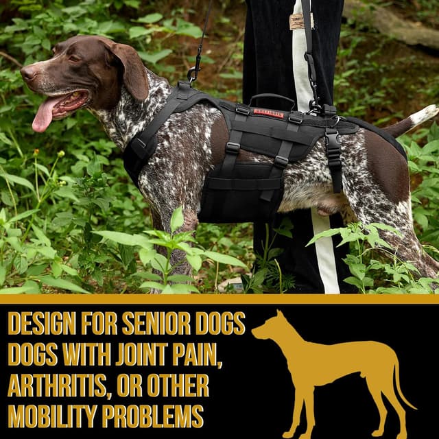 Detalle de OneTigris Invictus multifunctional dog lift harness for large dogs (Black, L) — mobility assistance hip support sling