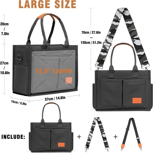 Detalle de Captain Blues Canvas Tasche Damen – große Tote Bag mit Reißverschluss, Fächer & Schultergurten für Uni & Arbeit