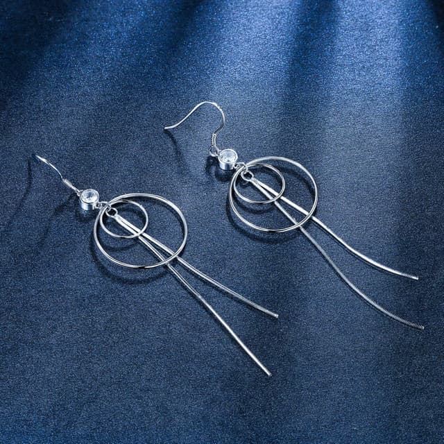 Detalle de Lydreewam lange Quasten-Ohrhänger aus 925 Sterling Silber mit 3A Zirkonia und Kreis-Design