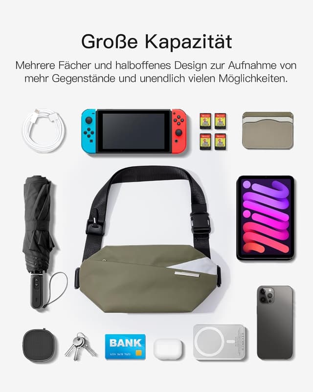 Detalle 1 de Inateck Sling Bag Umhängetasche 34 x 15 x 8