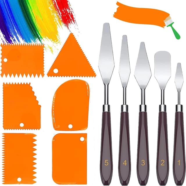 Detalle de ROMINVIC Strukturpaste & Spachtel-Set (11-teilig) für Acrylmalerei – 5 Palette Messer + 6 Abstreifermesser
